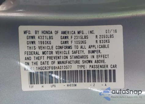 2017 Honda Accord Sport from USA, damaged, VIN 1HGCR2F66HA013577